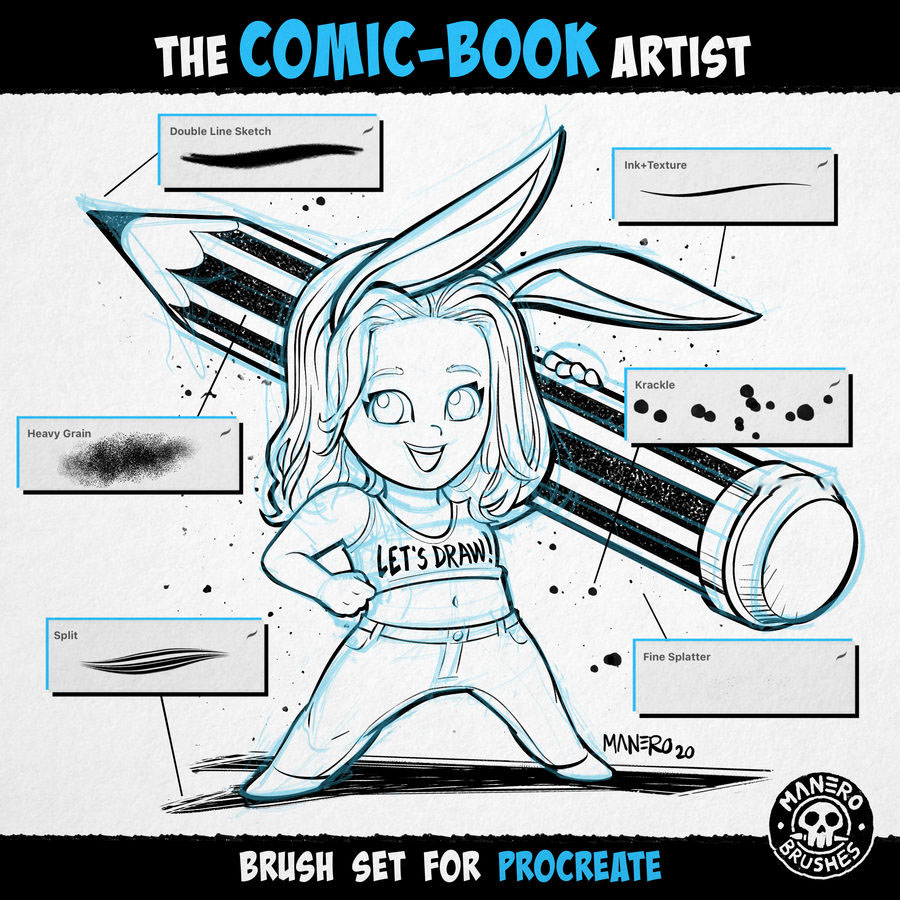 Procreate笔刷-漫画插画素描铅笔线稿着色填充笔刷素材 笔刷资源 sucaiwan.com