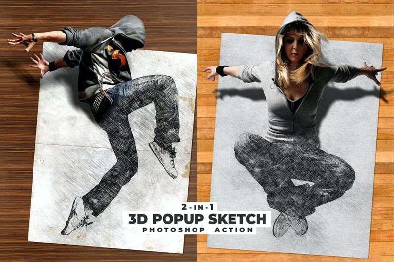 3D素描视觉效果PS动作+视频教程 插件预设 sucaiwan.com