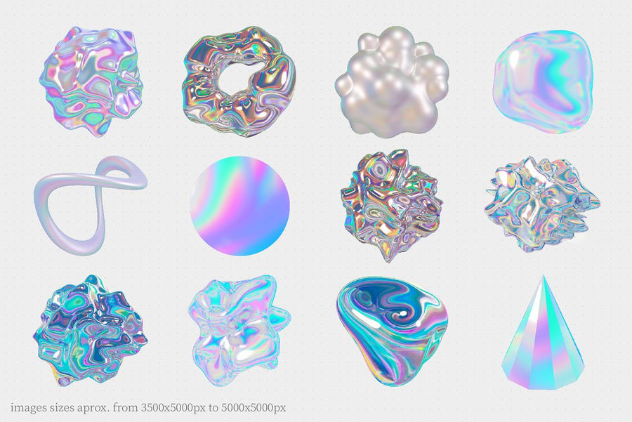 PNG素材-HOLO全息彩虹色3D几何有机形状图形元素 图片素材 sucaiwan.com