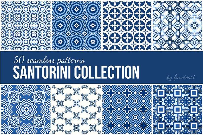 50个蓝色几何对称包装图案，AI JPG格式 图片素材 sucaiwan.com