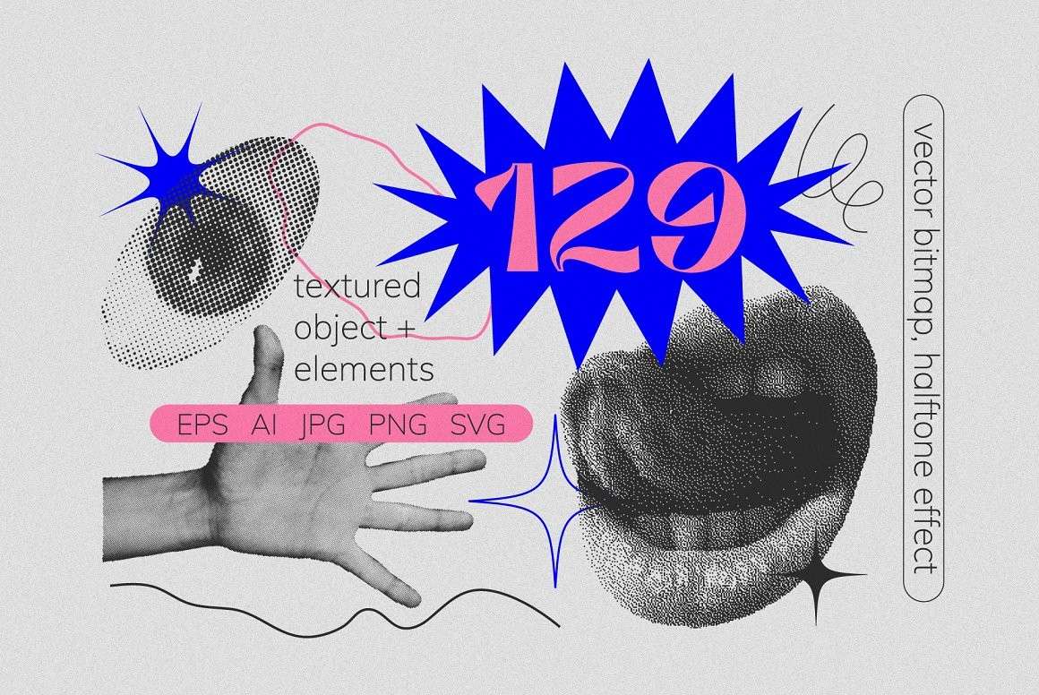 129个潮流复古半色调矢量形状素材包AI PNG 图片素材 第1张-素材湾丨精选海外优质设计素材资源 129个潮流复古半色调矢量形状素材包AI PNG 图片素材 sucaiwan.com