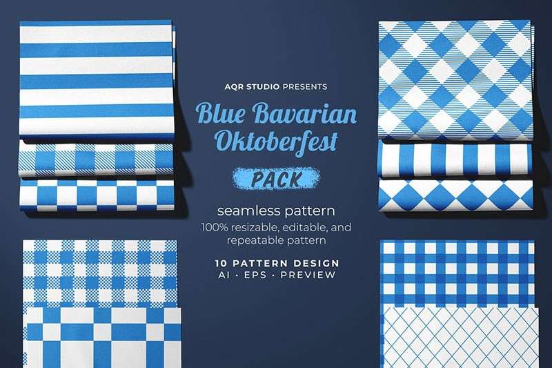 10个蓝白相间无缝图案背景，PNG AI格式 图片素材 sucaiwan.com