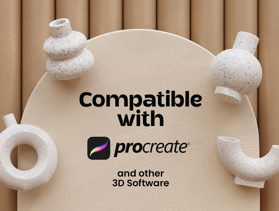 Procreate笔刷-3D创作陶瓷花瓶模型笔刷色卡素材 笔刷资源 sucaiwan.com