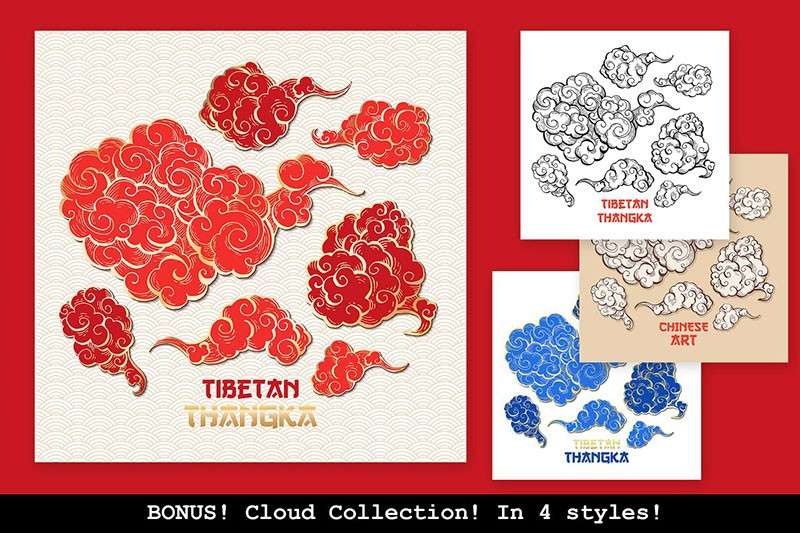 中国传统龙纹祥云矢量图案，AI源文件 图片素材 sucaiwan.com