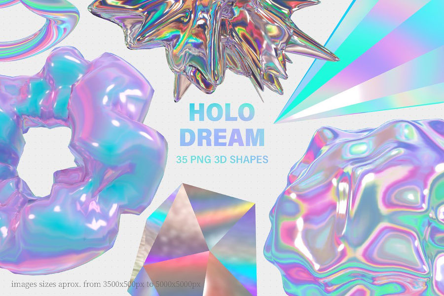 PNG素材-HOLO全息彩虹色3D几何有机形状图形元素 图片素材 sucaiwan.com