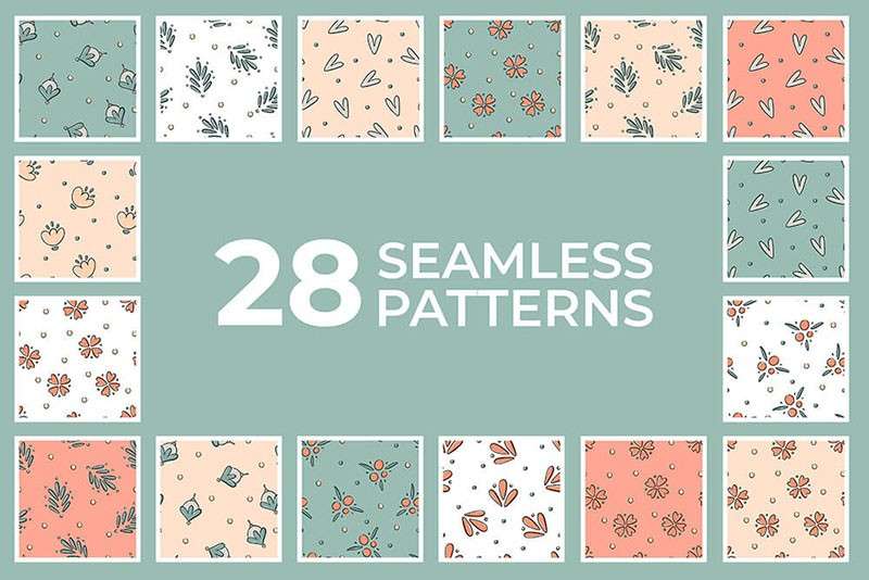 28个文艺花卉无缝图案，AI PNG格式 图片素材 sucaiwan.com