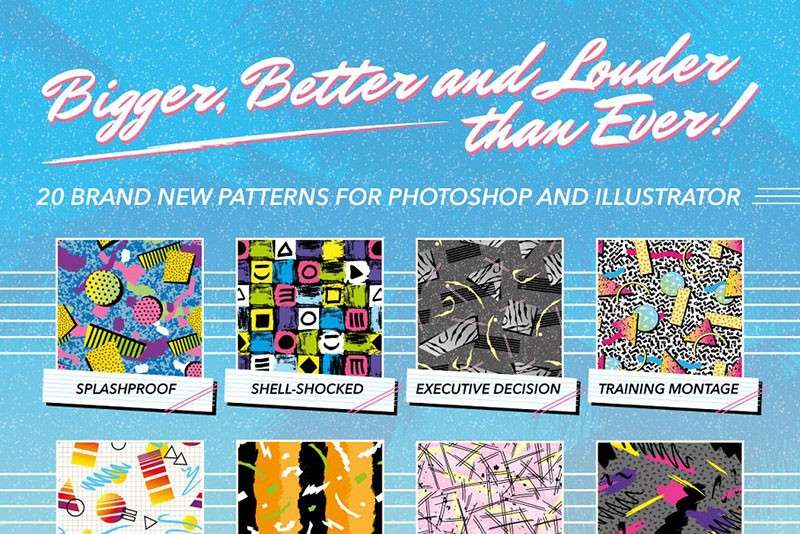 80年代复古风无缝矢量图案，AI PAT格式 图片素材 sucaiwan.com