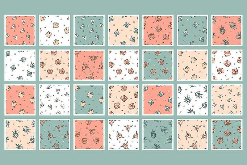 28个文艺花卉无缝图案，AI PNG格式 图片素材 sucaiwan.com
