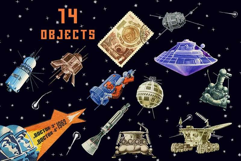 复古朋克风科幻太空主题图案，PAT格式 图片素材 sucaiwan.com