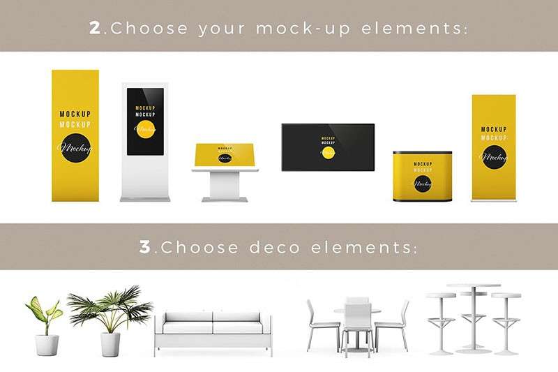 前台展厅接待台展位设计样机模板PSD 样机素材 sucaiwan.com