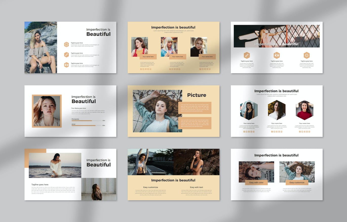 女性时尚演示文稿PPT模板 Mignon Fashion PowerPoint 幻灯图表 sucaiwan.com