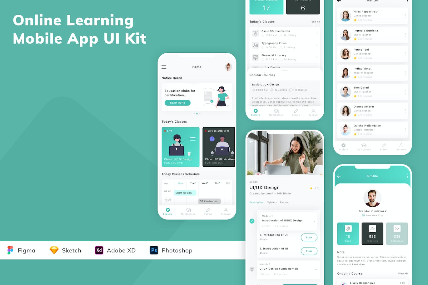在线学习应用App模板UI套件 Online Learning Mobile App UI Kit APP UI sucaiwan.com