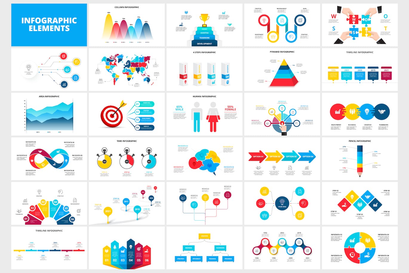 商业多用途信息图表元素集合 Business Infographics Elements Set 幻灯图表 sucaiwan.com