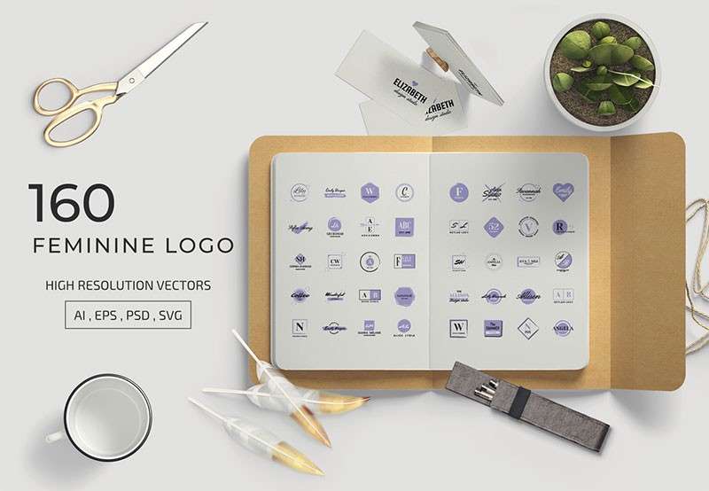 160个女性主题LOGO矢量模板，AI PSD格式 图标素材 sucaiwan.com