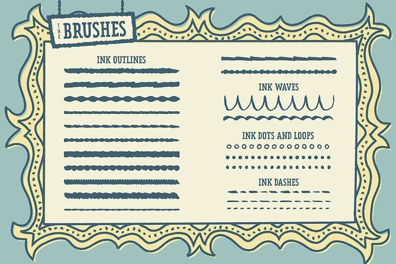 邮票卡通轮廓线和填充纹理AI笔刷 笔刷资源 sucaiwan.com