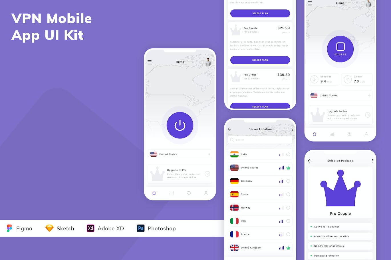 VPN网络移动应用程序App UI设计套件 VPN Mobile App UI Kit APP UI sucaiwan.com