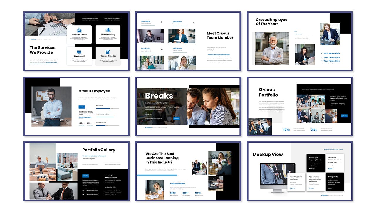 年终总结PowerPoint演示文稿模板 Orseus – Business Presentation PowerPoint Template 幻灯图表 sucaiwan.com