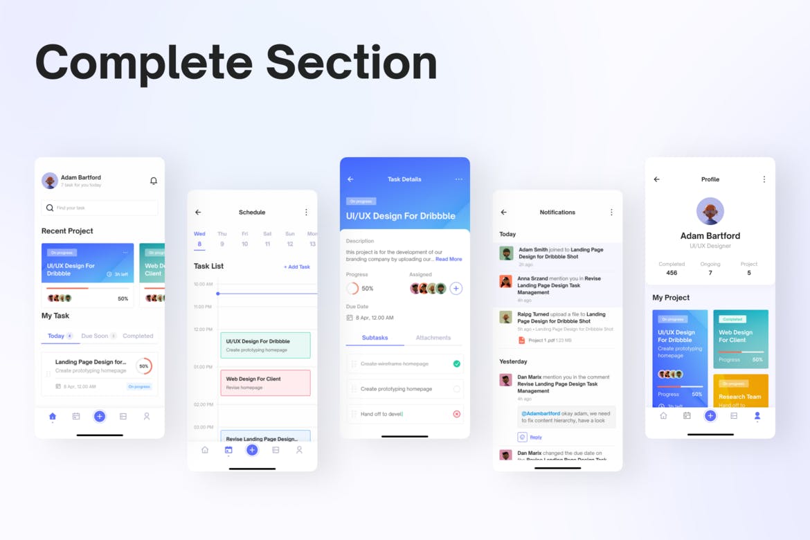 任务管理App移动应用UI模板 Task Management Mobile App UI Kit Template APP UI sucaiwan.com