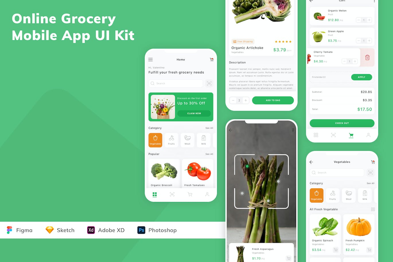 在线杂货店移动应用程序App UI设计套件 Online Grocery Mobile App UI Kit APP UI sucaiwan.com