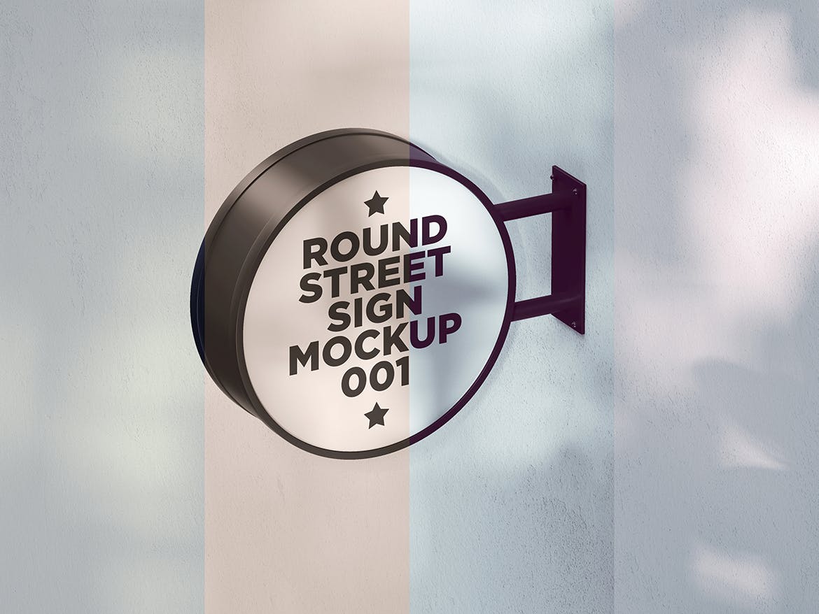 圆形街道标志招牌样机v1 Round Street Sign Mockup 001 样机素材 sucaiwan.com