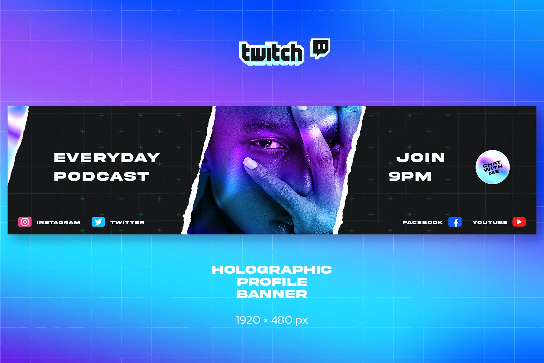 全息主题播客频道Twitch平台界面设计套件 Holographic Podcast Twitch Kit APP UI sucaiwan.com