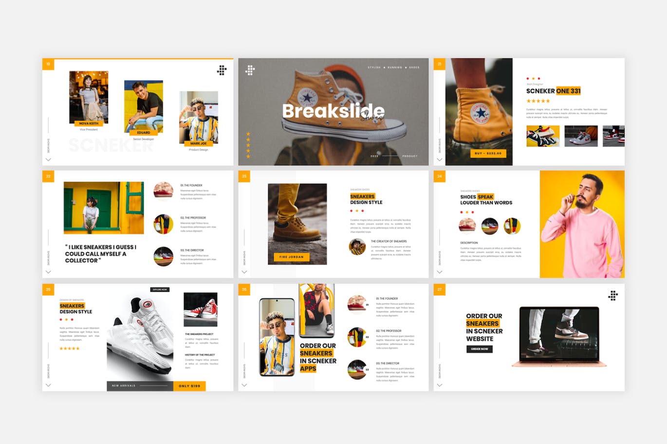 运动鞋品牌PPT幻灯片模板素材 Scneker – Shoes And Sneakers PowerPoint Template 幻灯图表 sucaiwan.com