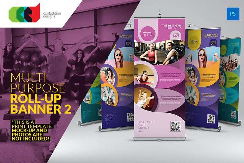 健身瑜伽易拉宝设计模板，PSD源文件 样机素材 sucaiwan.com