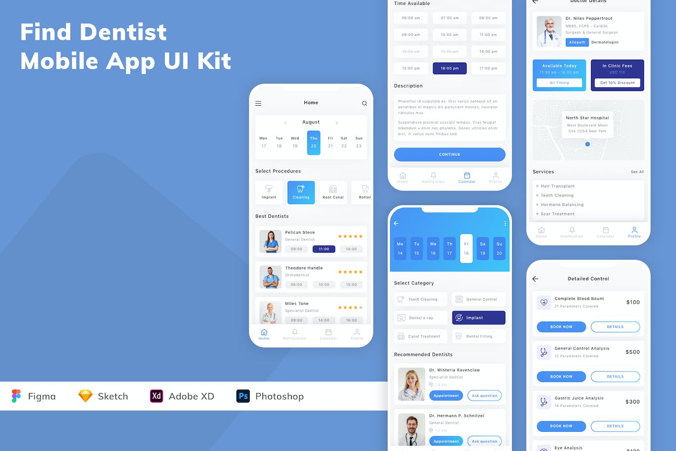 牙医牙科应用App模板UI套件 Find Dentist Mobile App UI Kit APP UI sucaiwan.com