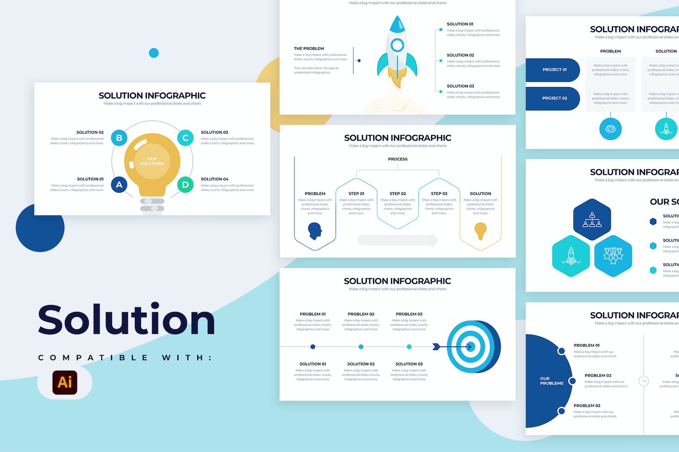 解决方案信息图表矢量模板 Business Solution Illustrator Infographics 幻灯图表 sucaiwan.com