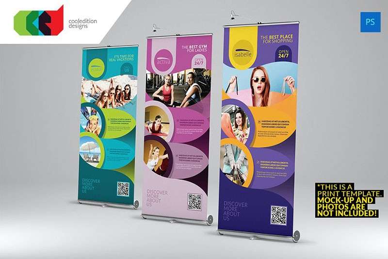 健身瑜伽易拉宝设计模板，PSD源文件 样机素材 sucaiwan.com