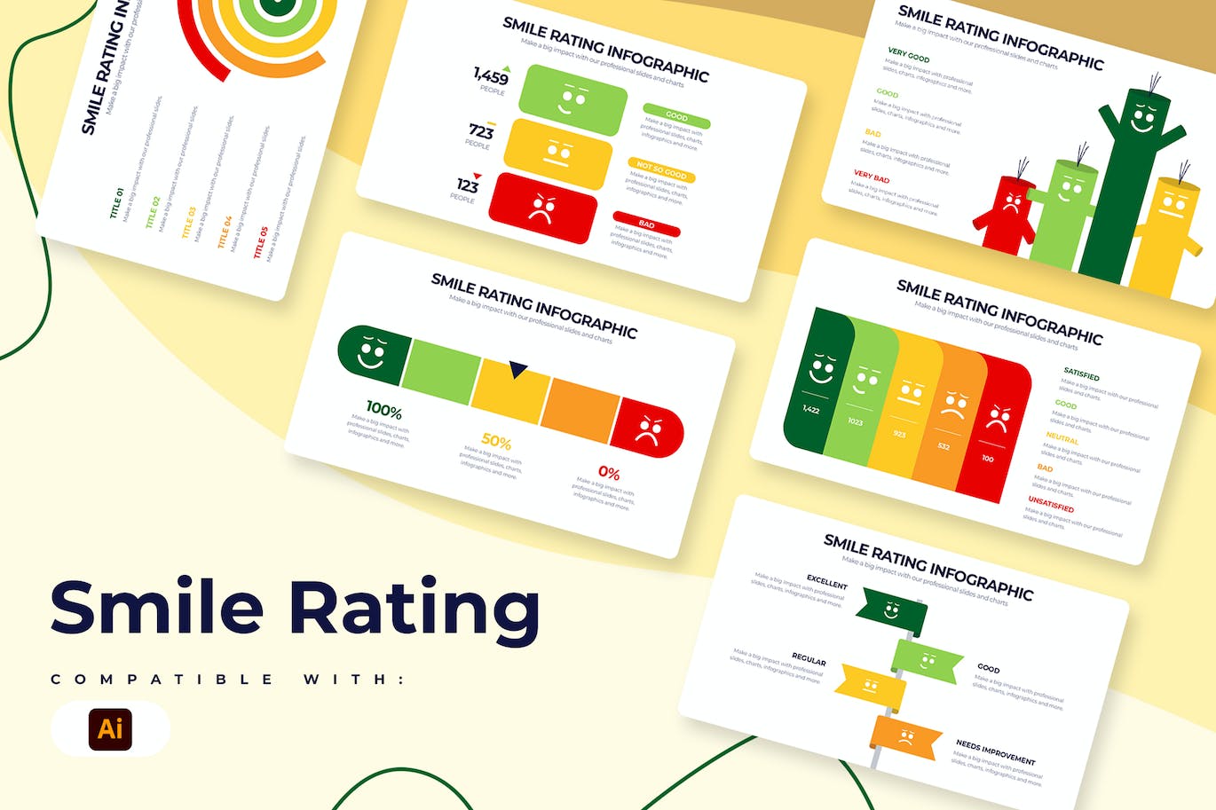 微笑评级信息图表矢量模板 Business Smile Rating Illustrator Infographics 幻灯图表 sucaiwan.com