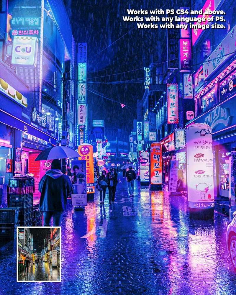 赛博朋克未来感特效PS动作，附视频教程 插件预设 sucaiwan.com