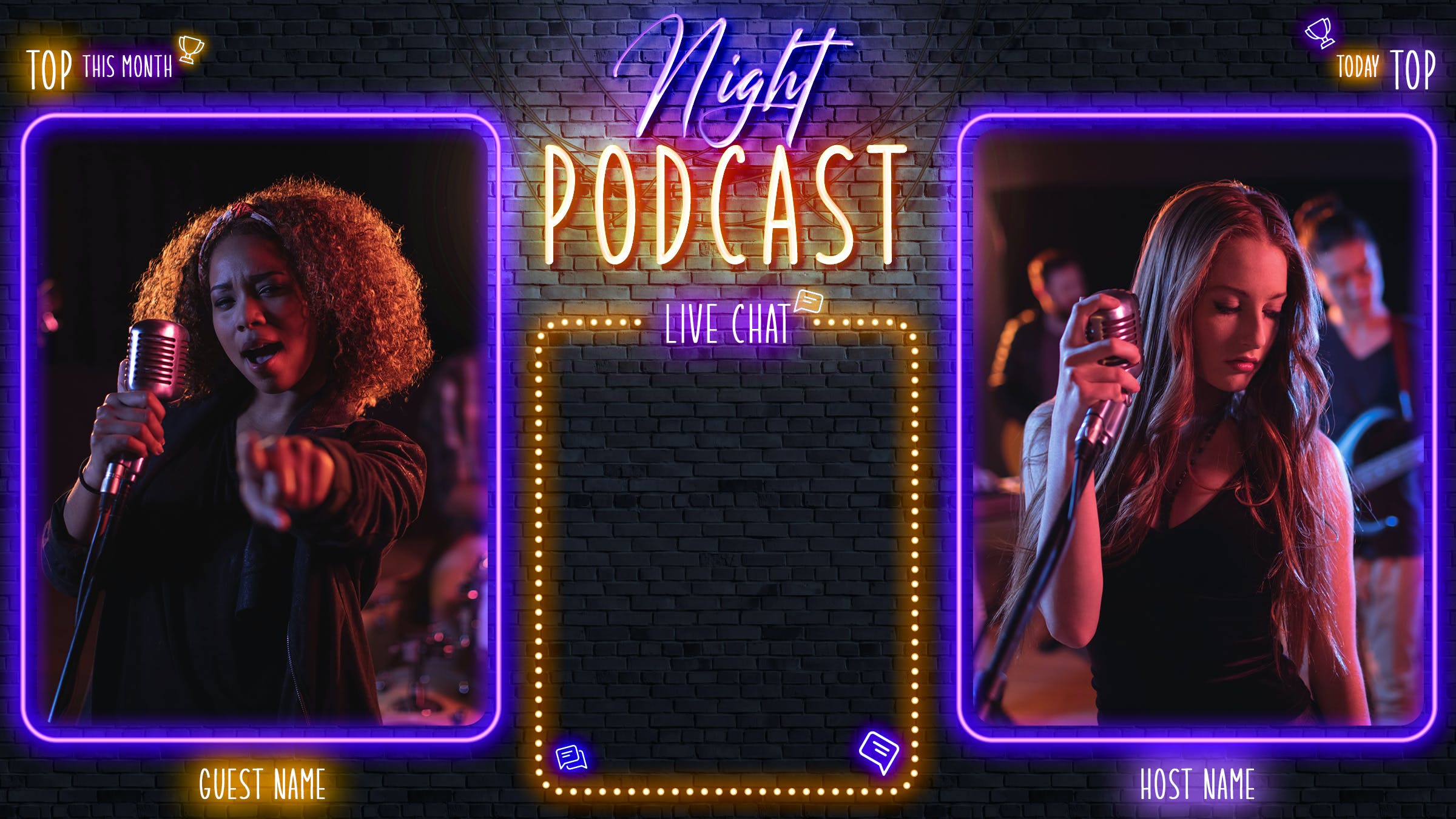 深夜音乐频道Twitch平台界面设计模板 Night Podcast – Twitch Overlay 设计素材 sucaiwan.com