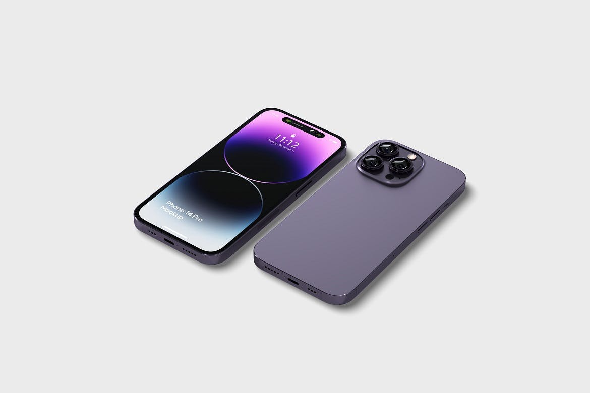紫色iPhone 14 Pro苹果手机样机 Phone 14 Pro Mockup 样机素材 sucaiwan.com