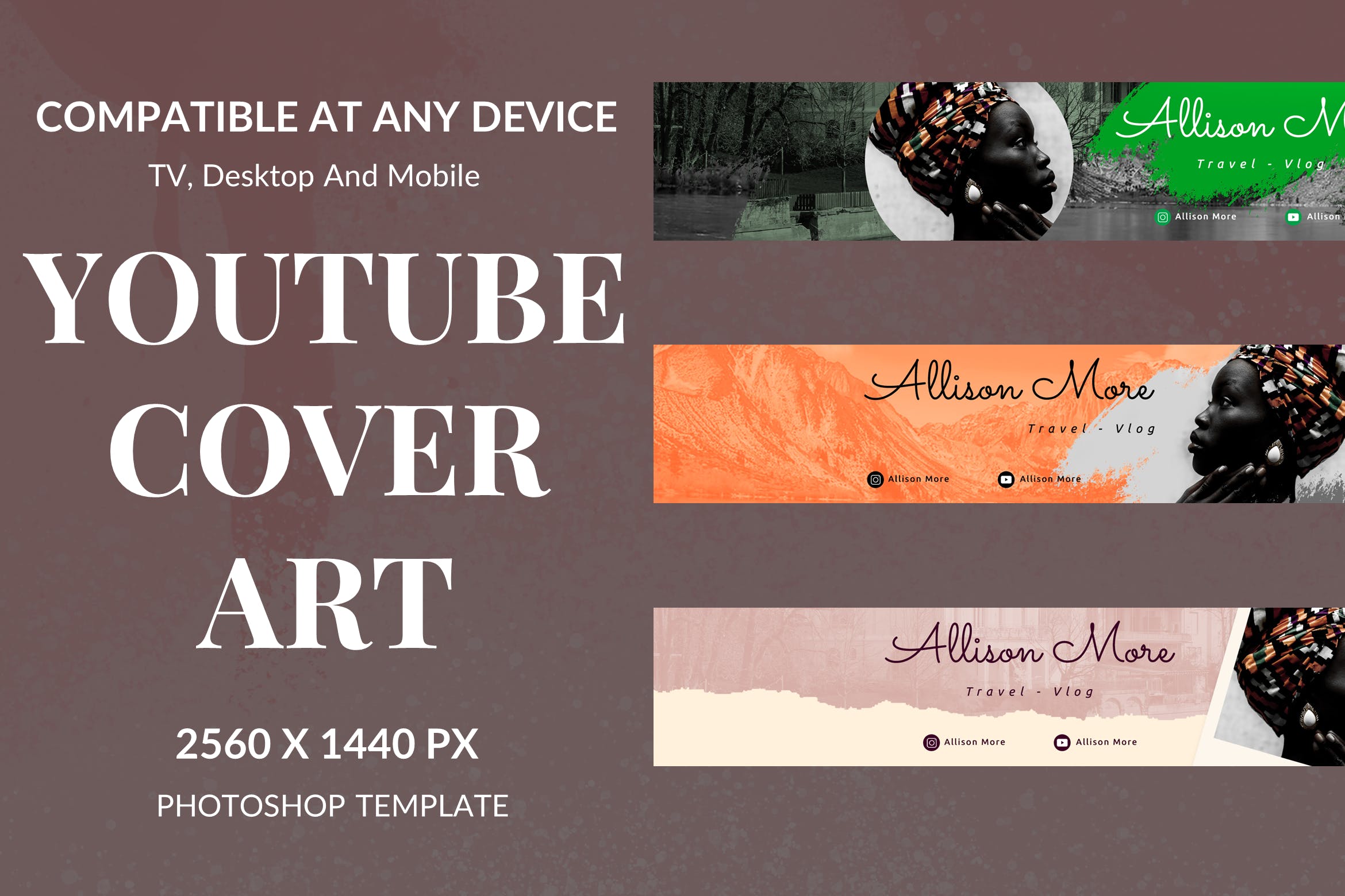 旅行Vlog–Youtube频道艺术Banner模板 Travel Vlog – Youtube Channel Art Header 设计素材 sucaiwan.com