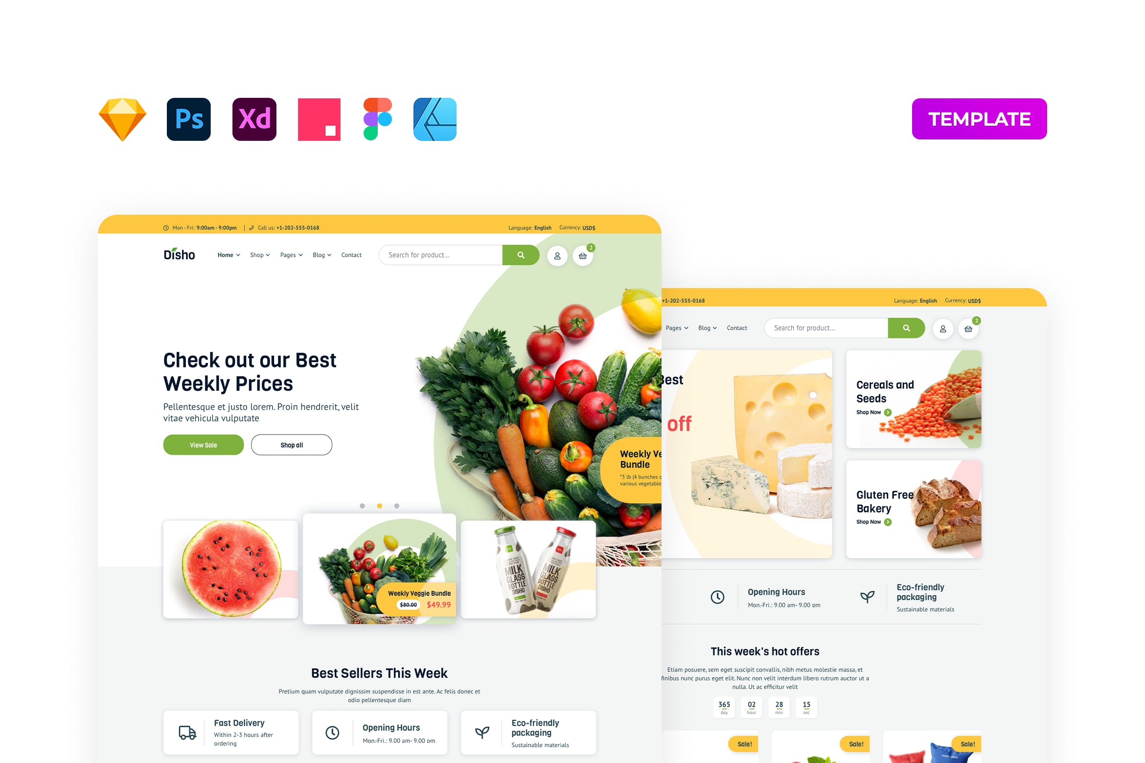 现代杂货店网站模板 Grocery Store Template APP UI sucaiwan.com