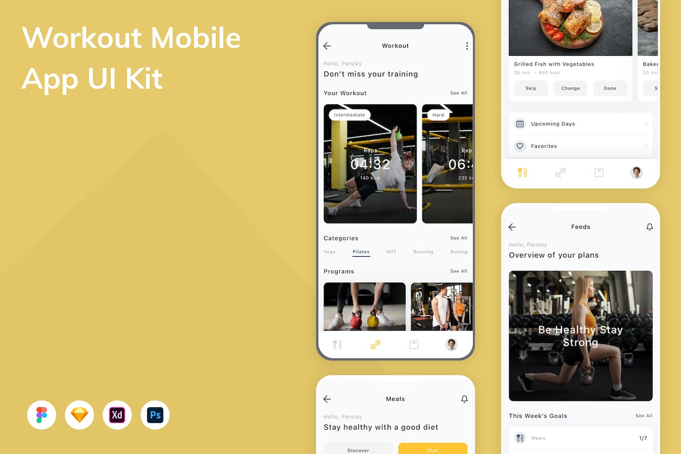 健身训练App应用程序UI设计模板套件 Workout Mobile App UI Kit APP UI sucaiwan.com