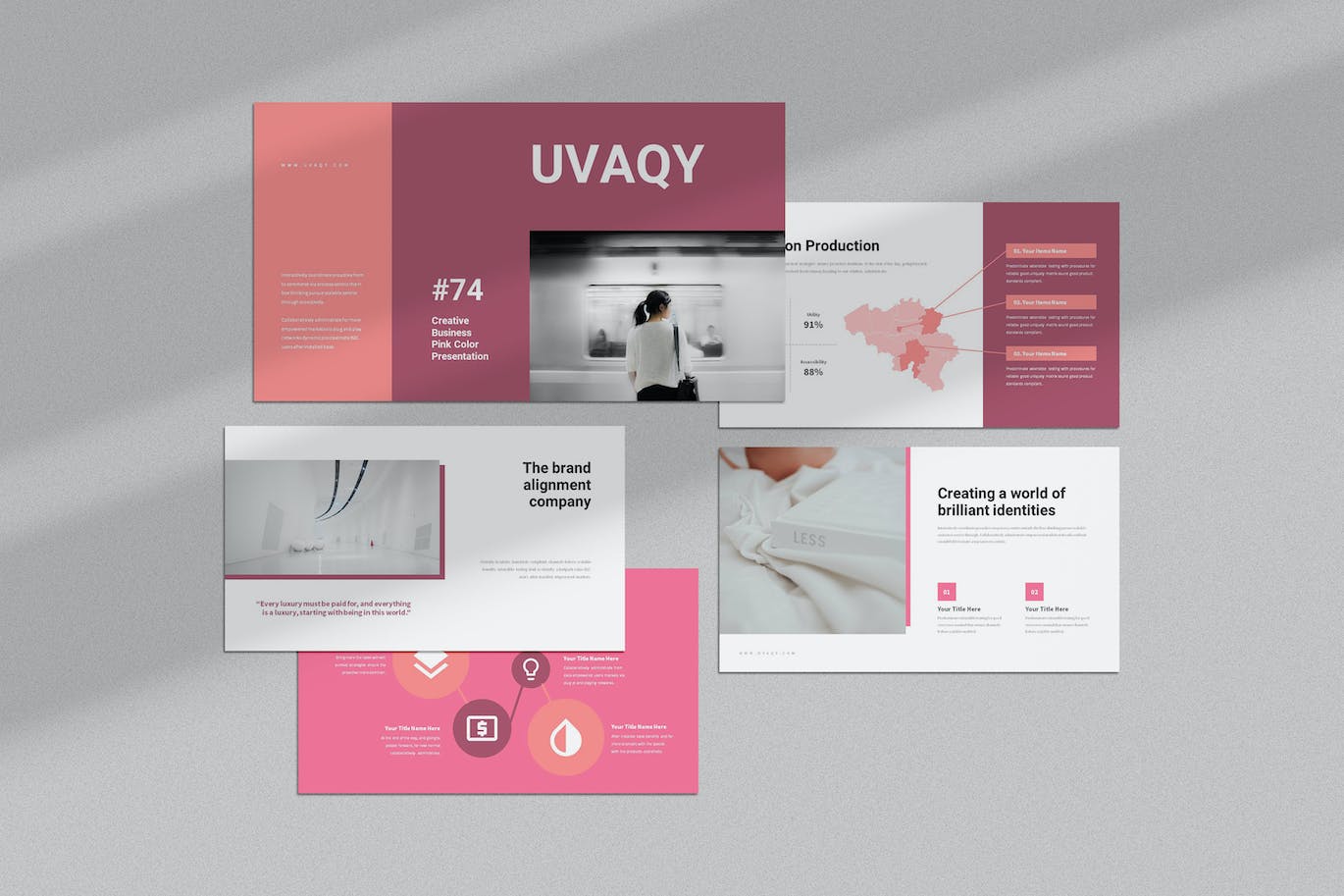 创意粉色PPT模板 Uvaqy : Creative Pink Powerpoint 幻灯图表 sucaiwan.com