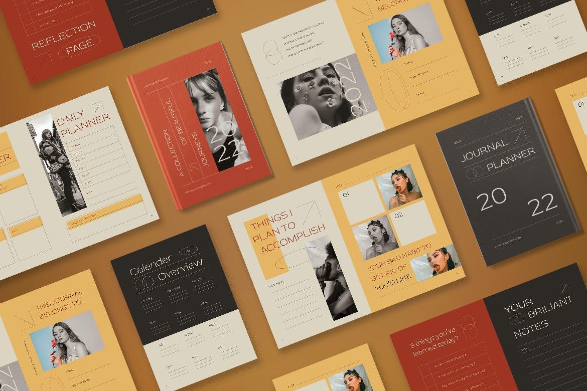 学年度期刊和计划表杂志模板 Aesthetic Yearly Journal and Planner Schedule 幻灯图表 sucaiwan.com