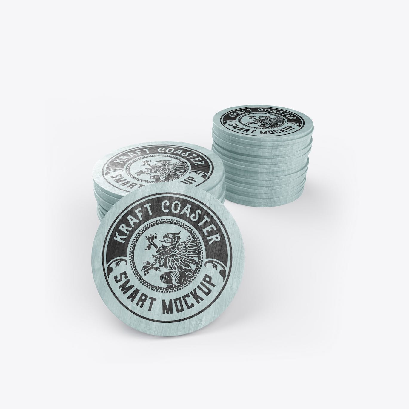 木制圆形杯垫Logo设计样机 Set Round Wooden Coaster Mockup 样机素材 sucaiwan.com