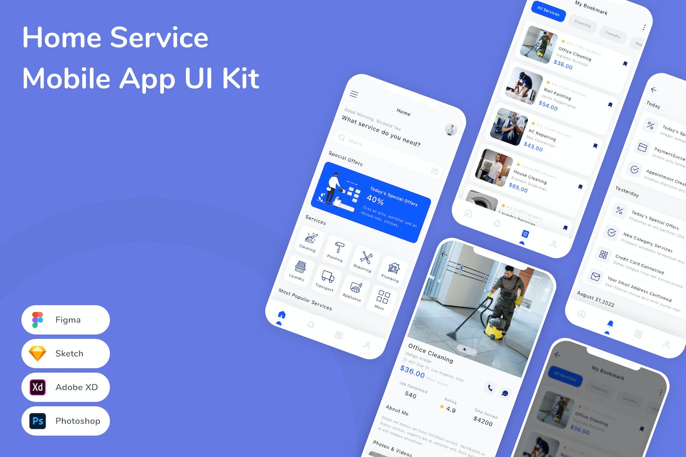 家庭家政服务App应用程序UI设计模板套件 Home Service Mobile App UI Kit APP UI sucaiwan.com