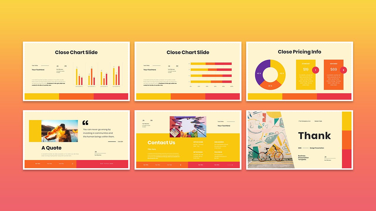 多彩作品集演示PPT幻灯片设计模板 Close – Business Presentation PowerPoint Template 幻灯图表 sucaiwan.com