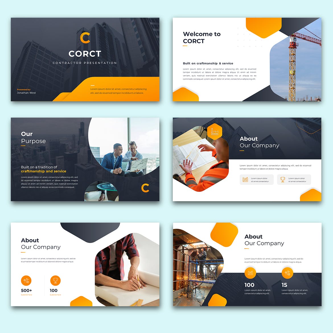 建筑结构设计PPT创意模板 Corr – Constructions PowerPoint Template 幻灯图表 sucaiwan.com
