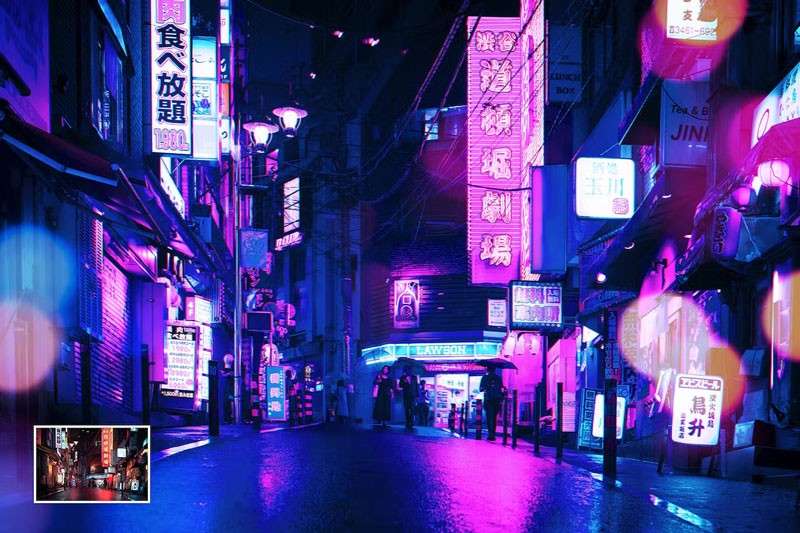 赛博朋克未来感特效PS动作，附视频教程 插件预设 sucaiwan.com