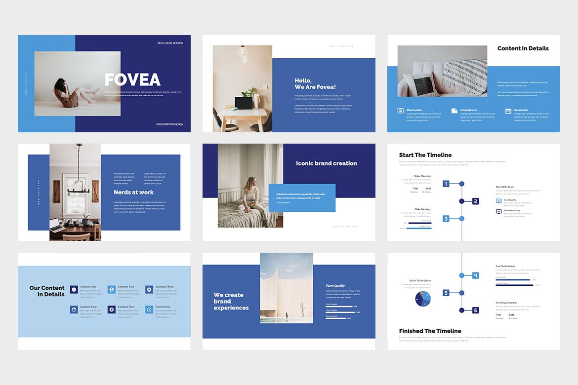 创意蓝色商业PPT演示幻灯片模板 Fovea : Creative Blue Powerpoint Template APP UI sucaiwan.com