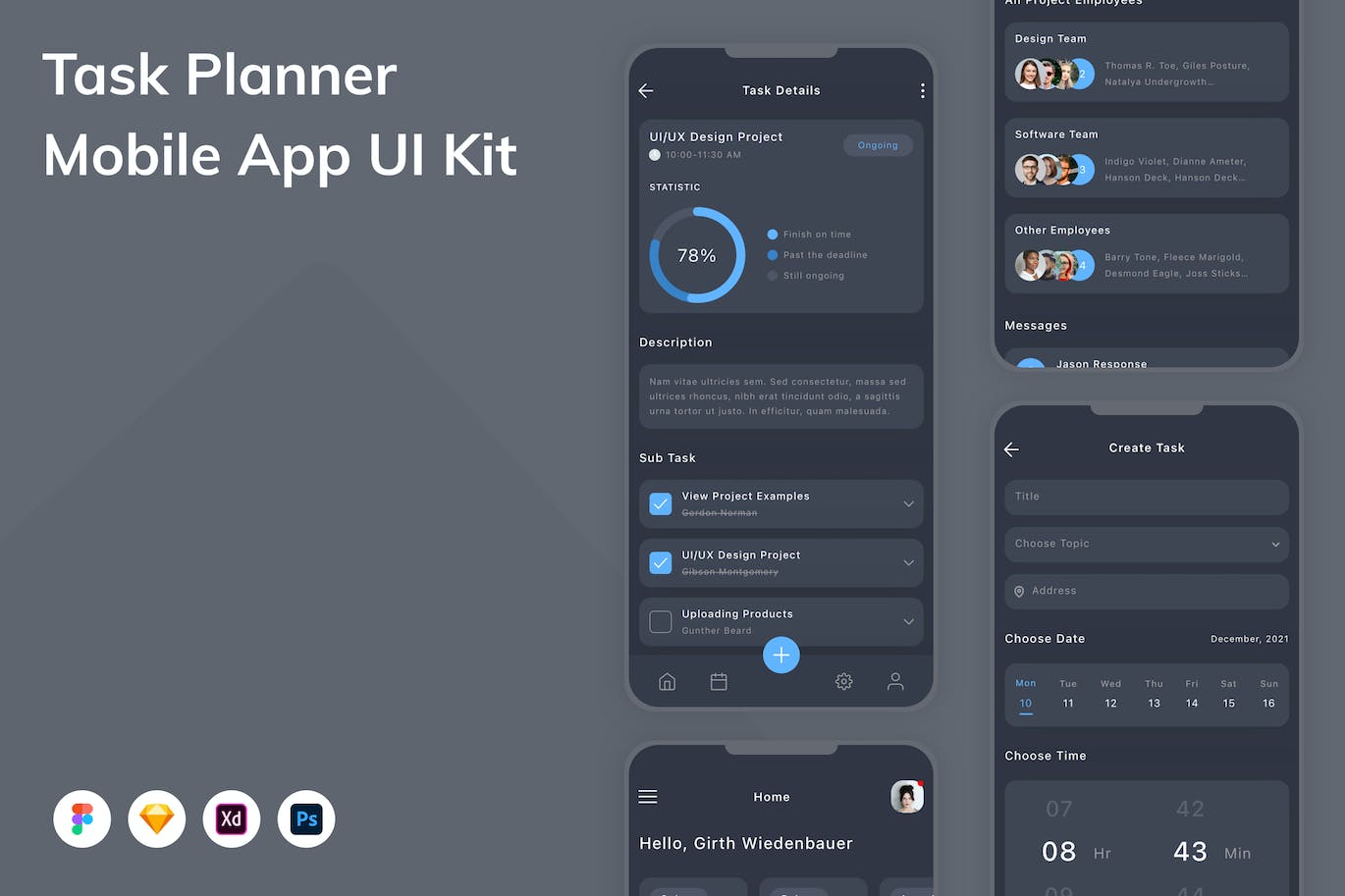 考试测试管理移动应用程序App设计UI模板 Task Planner Mobile App UI Kit APP UI sucaiwan.com