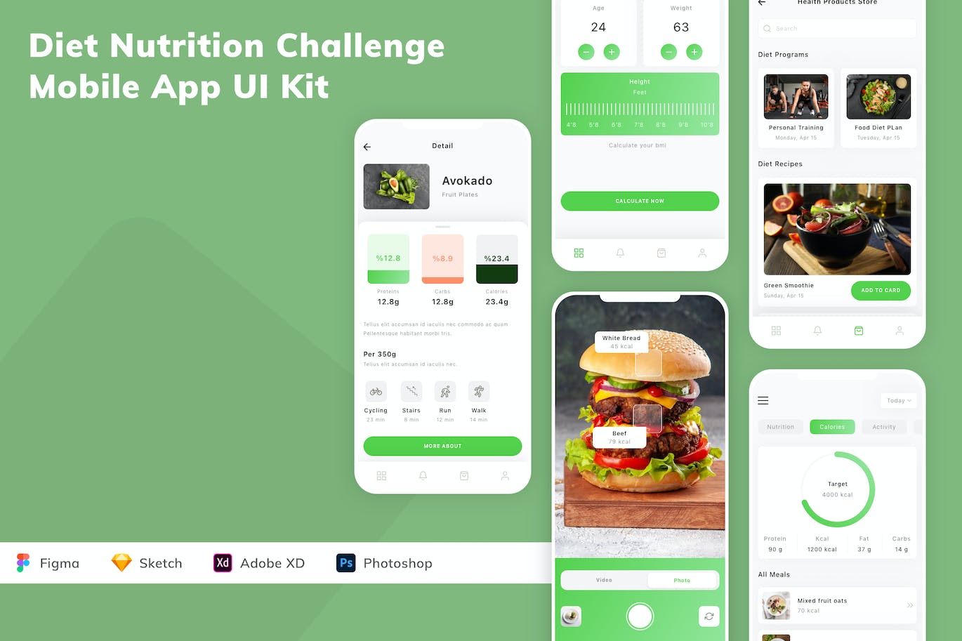 饮食营养挑战应用App模板UI套件 Diet Nutrition Challenge Mobile App UI Kit APP UI sucaiwan.com