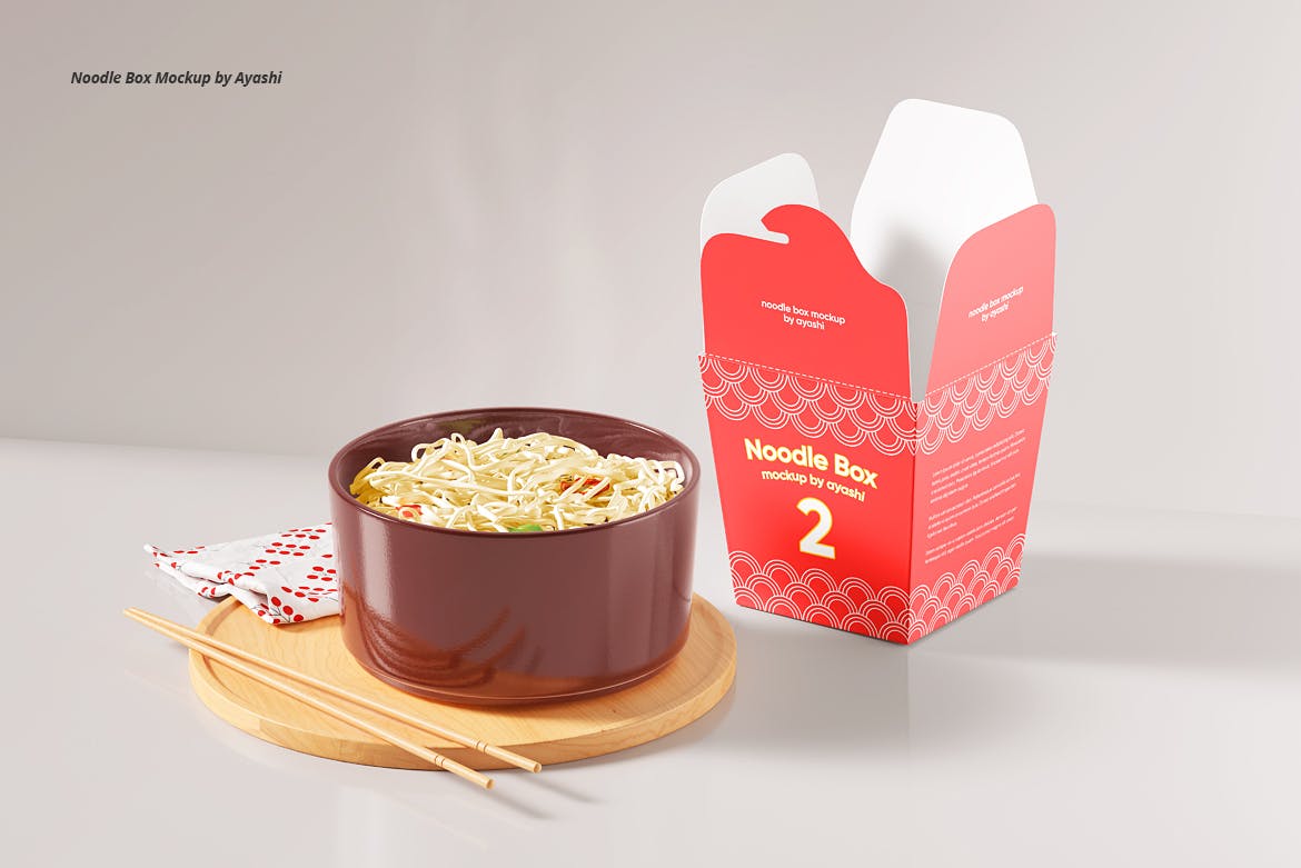 面条碗&面条纸盒样机 Noodle Box with Noodles Mockup 样机素材 sucaiwan.com