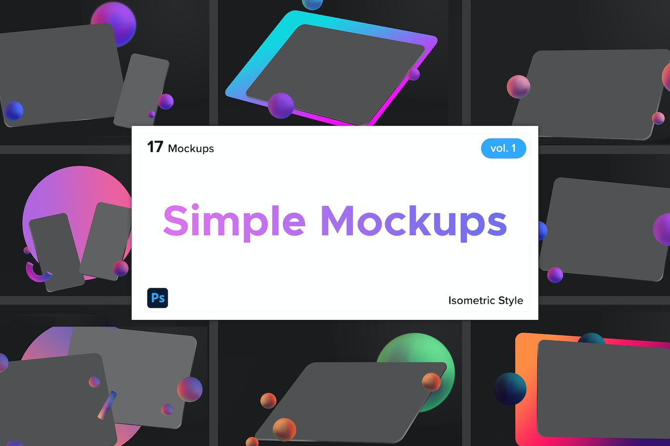 等距数字设备屏幕展示场景样机模板 Simple Mockups 样机素材 sucaiwan.com