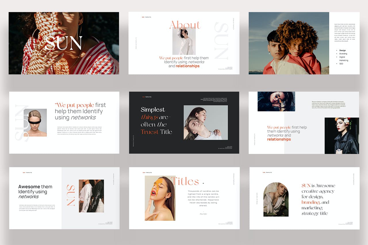 Lookbook作品集演示文稿PPT模板 SUN – Lookbook Powerpoint 幻灯图表 sucaiwan.com